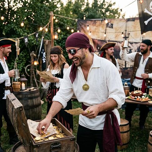 Pirate Costume Men, Mens Pirate Costume, 6-Piece Pirate Accessories Men Set, Pirate Hat with Bandana and Belt, Eye Patch, Earring, Ring for Pirate Theme Party, Halloween Costume in Saudi Arabia