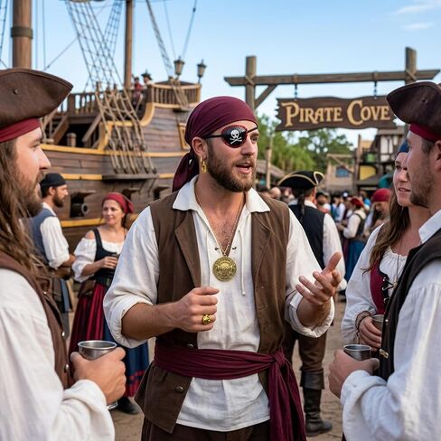 Pirate Costume Men, Mens Pirate Costume, 6-Piece Pirate Accessories Men Set, Pirate Hat with Bandana and Belt, Eye Patch, Earring, Ring for Pirate Theme Party, Halloween Costume in Saudi Arabia