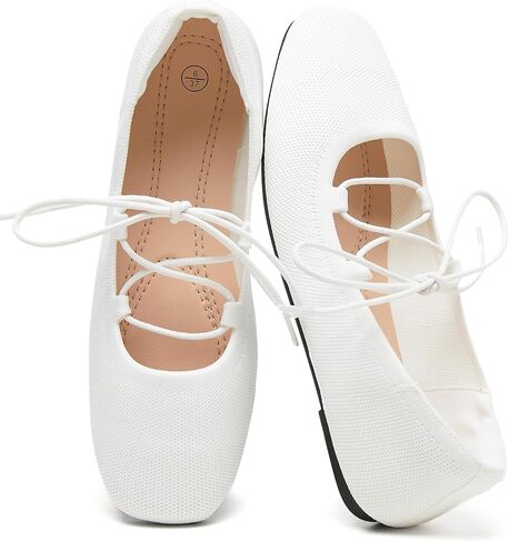 FINIWOR Ballet Flats for Women Lace Up Mary Jane Shoes Comfortable Wide Toe Flats Memory Foam Shoes for Casual Work Daily Walking in Saudi Arabia