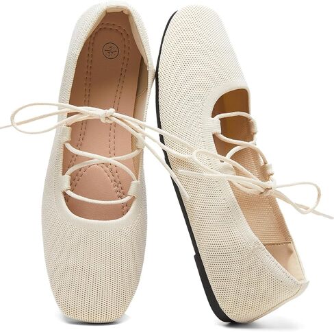 FINIWOR Ballet Flats for Women Lace Up Mary Jane Shoes | comfortable wide toe flats, memory foam shoes for casual work daily walking in Saudi Arabia