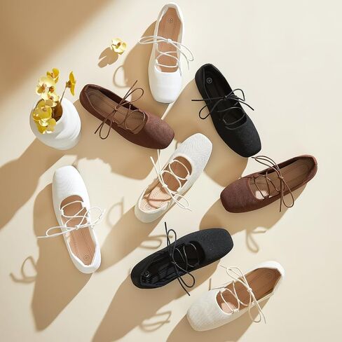 FINIWOR Ballet Flats for Women Lace Up Mary Jane Shoes | comfortable wide toe flats, memory foam shoes for casual work daily walking in Saudi Arabia