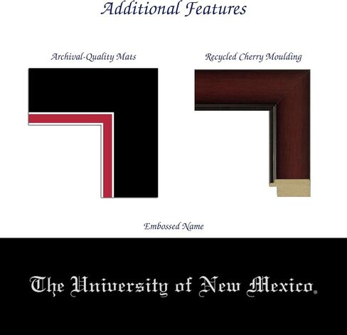 The University of New Mexico 11"w x 8.5"h Diploma Frame - Fits a bachelor's and master's - Silver Embossed Diploma Frame - Cherry Moulding with Black and Red Matting - Officially Licensed in Kuwait