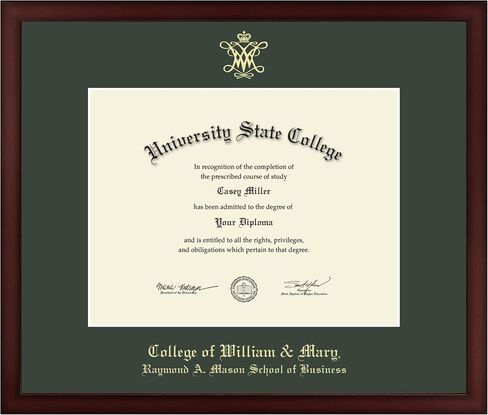 إطار دبلوم William & Mary Raymond A. Mason School of Business مقاس 13 بوصة عرض × 10 بوصة ارتفاع - يناسب البكالوريوس والماجستير والدكتوراه - إطار دبلوم منقوش بالذهب in Kuwait