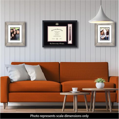 University of Tampa 10" w x 8" h Tassel Diploma Frame - Fits a bachelor's and master's - Gold Embossed Tassel & Cord Diploma Frame - Black Moulding with Black and Red Matting in Kuwait