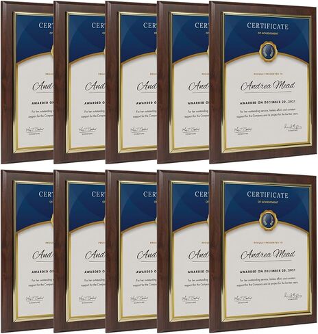 PlaqueMaker Pack of 10 - Slide in Document Plaque with Gold Frame and Coated Cherry Wood - Display Certificates, Diploma's, or Create A Custom Award with Our Easy to Use Slide in Kit in Saudi Arabia