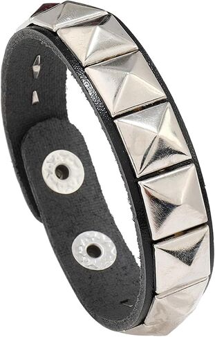 Punk Studded Bracelet Black Leather Rivets Bracelet Adjustable Cuff Bracelet Bangle Punk Jewelry for Men Women Rock Accessories (Square) in Kuwait