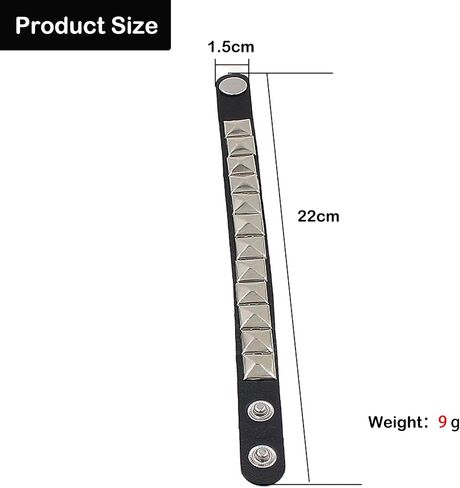 Punk Studded Bracelet Black Leather Rivets Bracelet Adjustable Cuff Bracelet Bangle Punk Jewelry for Men Women Rock Accessories (Square) in Kuwait