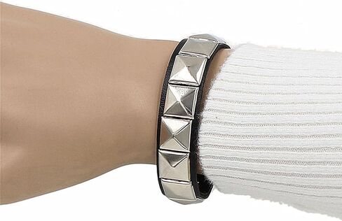 Punk Studded Bracelet Black Leather Rivets Bracelet Adjustable Cuff Bracelet Bangle Punk Jewelry for Men Women Rock Accessories (Square) in Kuwait