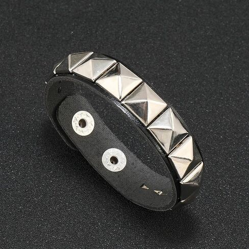 Punk Studded Bracelet Black Leather Rivets Bracelet Adjustable Cuff Bracelet Bangle Punk Jewelry for Men Women Rock Accessories (Square) in Kuwait