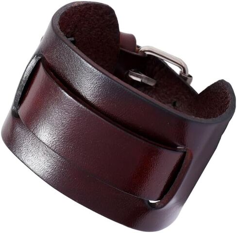 Punk Cuff Bracelet for Men,Adjustable Leather Bracelets for Women,Brown Wide Wrist Cuffs,Vintage Leather Wristbands for Rock Gothic Motorcycle Biker HipHop in Saudi Arabia