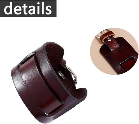 Punk Cuff Bracelet for Men,Adjustable Leather Bracelets for Women,Brown Wide Wrist Cuffs,Vintage Leather Wristbands for Rock Gothic Motorcycle Biker HipHop in Saudi Arabia