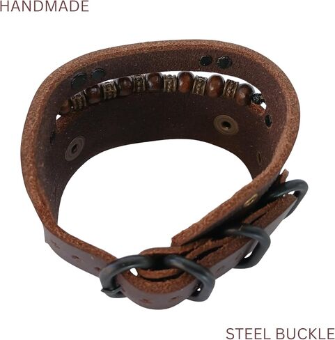 Lost Tribe Designs Wide Cross Bracelet - Adjustable Brown Leather Cuff Bracelet with Christian Cross, Religious Jewelry Made in Israel in Saudi Arabia