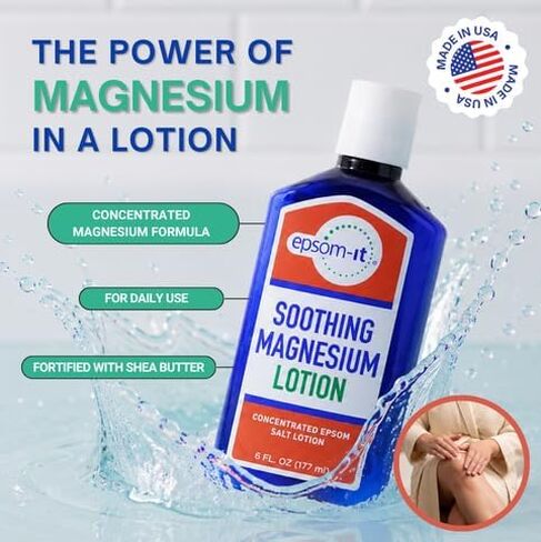 EPSOM-IT Soothing Magnesium Lotion, 6oz Bottle – Concentrated Epsom Salt Lotion with Shea Butter for Better Sleep, Relaxation, & Muscle Stiffness | Soothing Magnesium for Daily Self-Care | Made in USA in Saudi Arabia