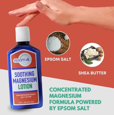 EPSOM-IT Soothing Magnesium Lotion, 6oz Bottle – Concentrated Epsom Salt Lotion with Shea Butter for Better Sleep, Relaxation, & Muscle Stiffness | Soothing Magnesium for Daily Self-Care | Made in USA in Saudi Arabia