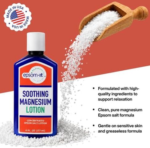 EPSOM-IT Soothing Magnesium Lotion, 6oz Bottle – Concentrated Epsom Salt Lotion with Shea Butter for Better Sleep, Relaxation, & Muscle Stiffness | Soothing Magnesium for Daily Self-Care | Made in USA in Saudi Arabia