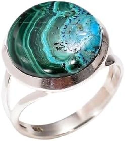 Azurite Malachite Gemstone 925 Sterling Silver Handmade Statement Boho Stacking Promise Blue Green Stone Ring Jewelry Gift for Women in Kuwait