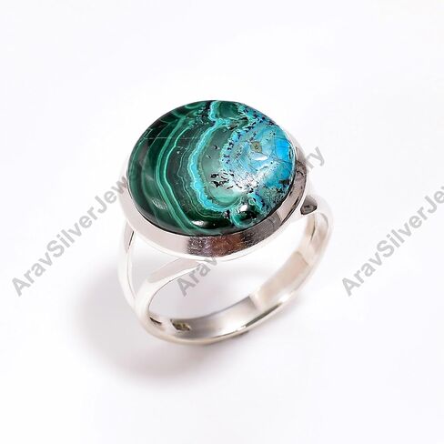 Azurite Malachite Gemstone 925 Sterling Silver Handmade Statement Boho Stacking Promise Blue Green Stone Ring Jewelry Gift for Women in Kuwait