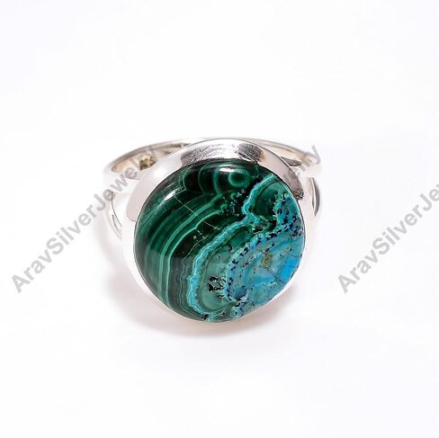 Azurite Malachite Gemstone 925 Sterling Silver Handmade Statement Boho Stacking Promise Blue Green Stone Ring Jewelry Gift for Women in Kuwait