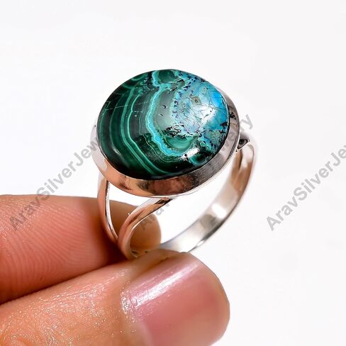 Azurite Malachite Gemstone 925 Sterling Silver Handmade Statement Boho Stacking Promise Blue Green Stone Ring Jewelry Gift for Women in Kuwait