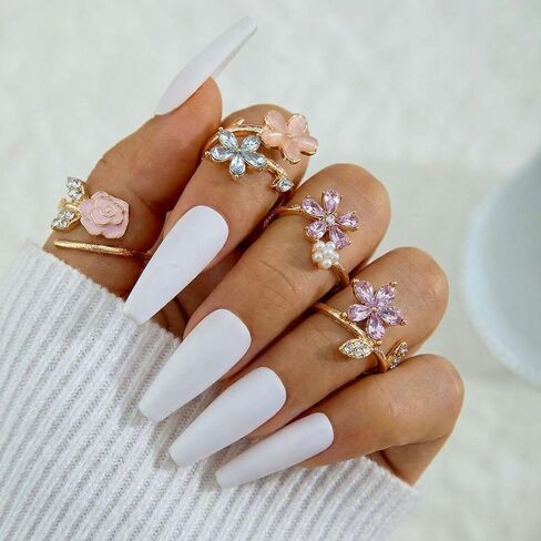 Flower Rings for Women, 4 pcs Stackable Rings Set, Adjustable Cute Pretty Birth Flower Ring, Chunky Gold Fairy Jewelry for Daily Wear & Gifting in Saudi Arabia