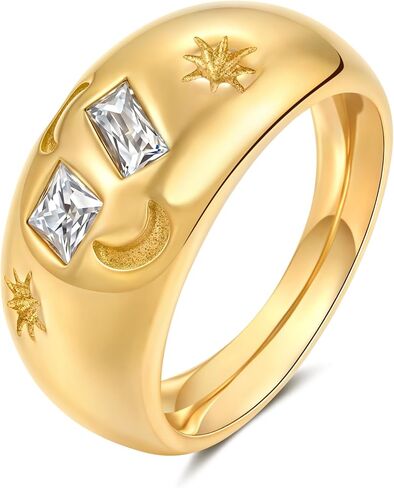 YeGieonr Chunky Gold Statement Rings for Women Non Tarnish 18K Gold-Plated, Waterproof Stainless Steel Gold Ring, Bold Fashion Jewelry for Everyday Wear or Stacking in Saudi Arabia
