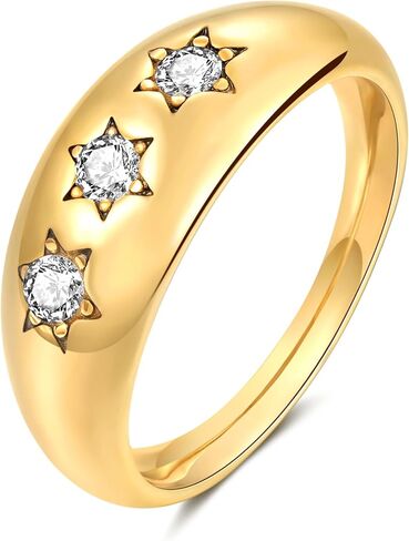 YeGieonr Chunky Gold Statement Rings for Women Non Tarnish 18K Gold-Plated, Waterproof Stainless Steel Gold Ring, Bold Fashion Jewelry for Everyday Wear or Stacking in Saudi Arabia