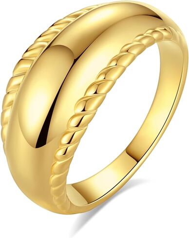 YeGieonr Chunky Gold Statement Rings for Women Non Tarnish 18K Gold-Plated, Waterproof Stainless Steel Gold Ring, Bold Fashion Jewelry for Everyday Wear or Stacking in Saudi Arabia