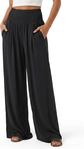 Zylioo Tall Pants for Women Long Wide Leg Palazzo Pants Elastic Waist Baggy Summer Beach Bottoms with Pockets in Kuwait