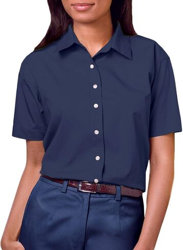 Blue Generation BG6216S - Ladies' Short Sleeve Stain Release POPLIN (Large, Navy) in Saudi Arabia