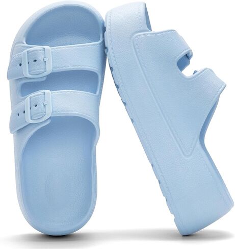 Women Open Toe Platform Slide Sandals Adjustable Double Buckles Summer Soft Non-Slip Wedge Slip on Shoes Beach Walking in Saudi Arabia