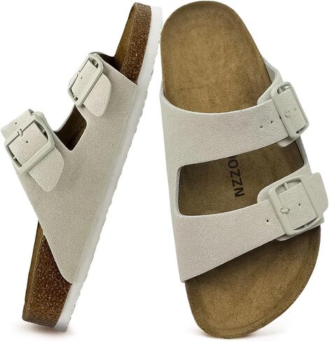 Women's Cork Footbed Slide Sandals with Arch Support - Adjustable Double Strap & Buckle Comfortable Slip-On Sandals for Women, Summer Outdoor Casual Footwear in Saudi Arabia