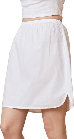 Women's 100% Cotton Half Slip Skirt for Under Dress Elastic Waist Lace Underskirt with Slit Sides in Kuwait