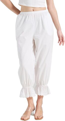 BEAUTELICATE Vintage Ruffled Underskirt Pants 100% Cotton Elastic Waist Under Dress with Pockets in Kuwait