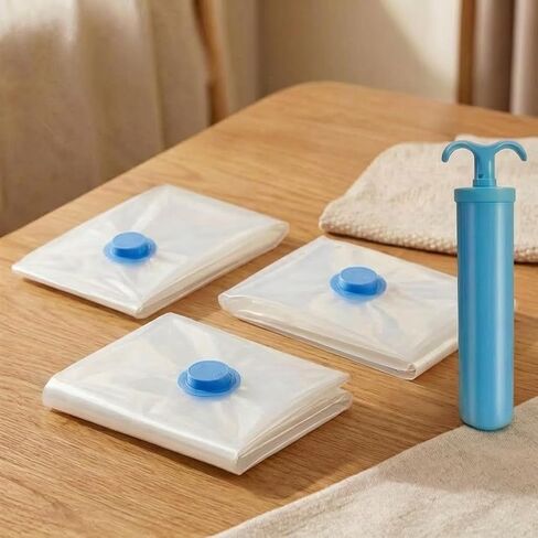3 Pack Vacuum Storage Bags with Hand Pump, Space Saver Compression Bags for Clothing Travel, Vacuum Seal Bags for Clothes, Blankets, Comforters, Pillows, Luggage and Moving in Kuwait