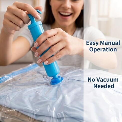 3 Pack Vacuum Storage Bags with Hand Pump, Space Saver Compression Bags for Clothing Travel, Vacuum Seal Bags for Clothes, Blankets, Comforters, Pillows, Luggage and Moving in Kuwait