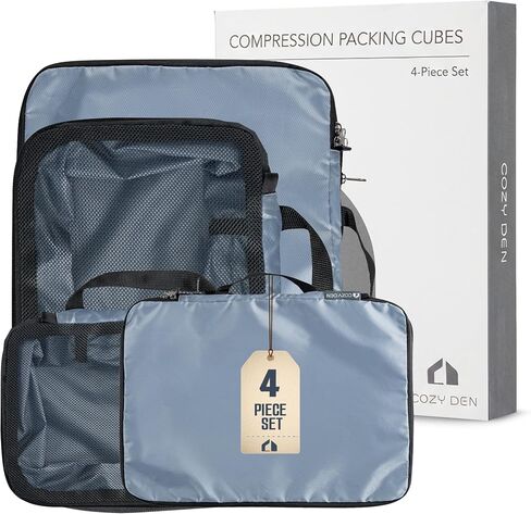 Cozy Den 4-Piece Compression Packing Cubes Set with Sturdy Zippers, Gray Travel Luggage Organizers with Space Saving Design for Carry-on Travelers, Family Organizers & Home Storage in Saudi Arabia