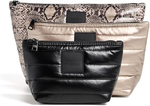 Think Royln Women's Travel Trio Pouches, Python/Pearl Cashmere/Black, One Size in Kuwait