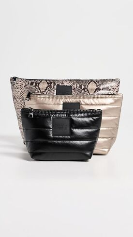 Think Royln Women's Travel Trio Pouches, Python/Pearl Cashmere/Black, One Size in Kuwait