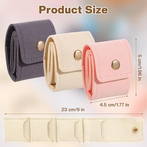 12 Pack Mini Jewelry Travel Pouch, Foldable Leather Jewelry Organizer Pouch Compact Case with Buckle Travel Accessories for Necklaces, Rings & Earrings (Beige, Pink, Gray) in Saudi Arabia