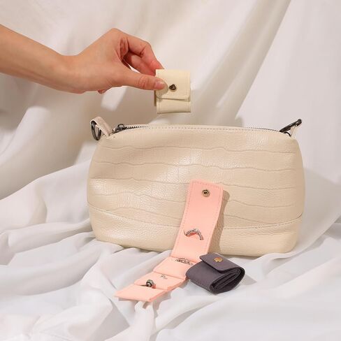 12 Pack Mini Jewelry Travel Pouch, Foldable Leather Jewelry Organizer Pouch Compact Case with Buckle Travel Accessories for Necklaces, Rings & Earrings (Beige, Pink, Gray) in Saudi Arabia