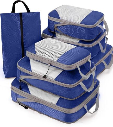 Meowoo 7 Set Compression Packing Cubes for Travel, Durable Ripstop Mesh Suitcase Organizer with Shoe Bag, Ultralight & Expandable Space Saver Travel Cubes in Saudi Arabia