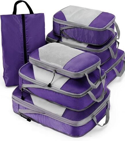 Meowoo 7 Set Compression Packing Cubes for Travel, Durable Ripstop Mesh Suitcase Organizer with Shoe Bag, Ultralight & Expandable Space Saver Travel Cubes in Saudi Arabia