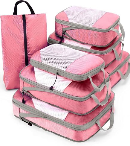 Meowoo 7 Set Compression Packing Cubes for Travel, Durable Ripstop Mesh Suitcase Organizer with Shoe Bag, Ultralight & Expandable Space Saver Travel Cubes in Saudi Arabia