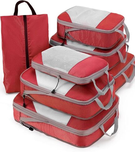 Meowoo 7 Set Compression Packing Cubes for Travel, Durable Ripstop Mesh Suitcase Organizer with Shoe Bag, Ultralight & Expandable Space Saver Travel Cubes in Saudi Arabia
