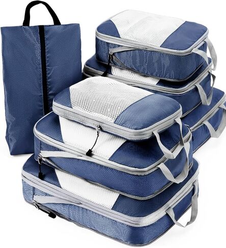 Meowoo 7 Set Compression Packing Cubes for Travel, Durable Ripstop Mesh Suitcase Organizer with Shoe Bag, Ultralight & Expandable Space Saver Travel Cubes in Saudi Arabia