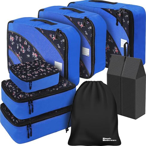 Simple Houseware 8-Set Packing Cubes for Travel, Luggage Organizer with Laundry Bag, Shoe Bag & Clear Pocket Label, Blue in Kuwait