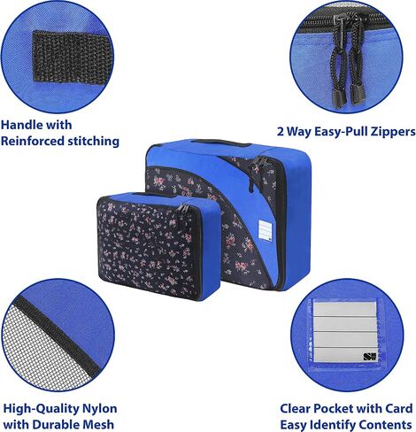 Simple Houseware 8-Set Packing Cubes for Travel, Luggage Organizer with Laundry Bag, Shoe Bag & Clear Pocket Label, Blue in Kuwait