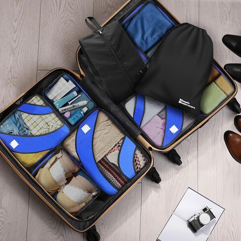 Simple Houseware 8-Set Packing Cubes for Travel, Luggage Organizer with Laundry Bag, Shoe Bag & Clear Pocket Label, Blue in Kuwait