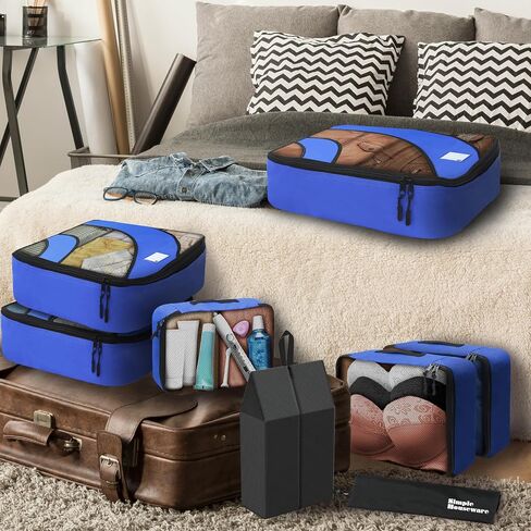 Simple Houseware 8-Set Packing Cubes for Travel, Luggage Organizer with Laundry Bag, Shoe Bag & Clear Pocket Label, Blue in Kuwait