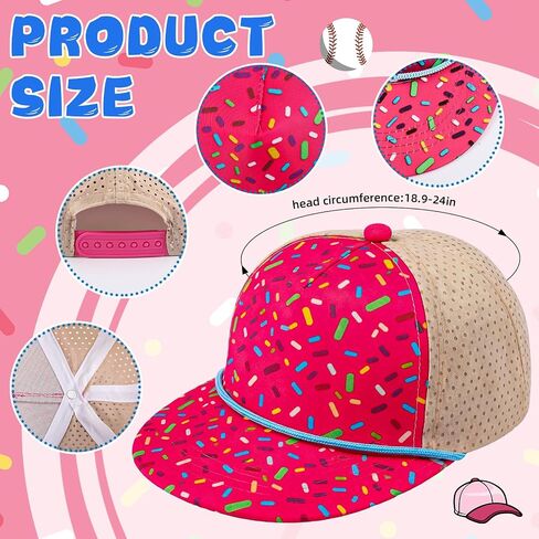 Cuffbow 1 Pack Pink Baseball Hat Ice Cream Adjustable 18-21 Inch Baseball Hat for Youth Boys Gift in Kuwait